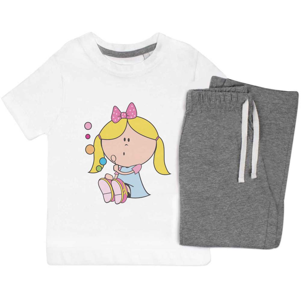 'Little Girl Blowing Bubbles' Kids Nightwear / Pyjama Set (KP043624)