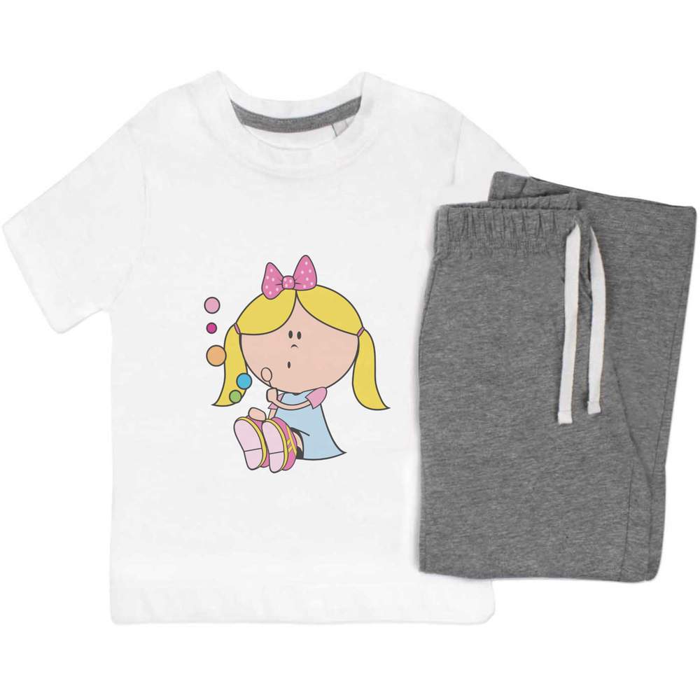 'Little Girl Blowing Bubbles' Kids Nightwear / Pyjama Set (KP043624)