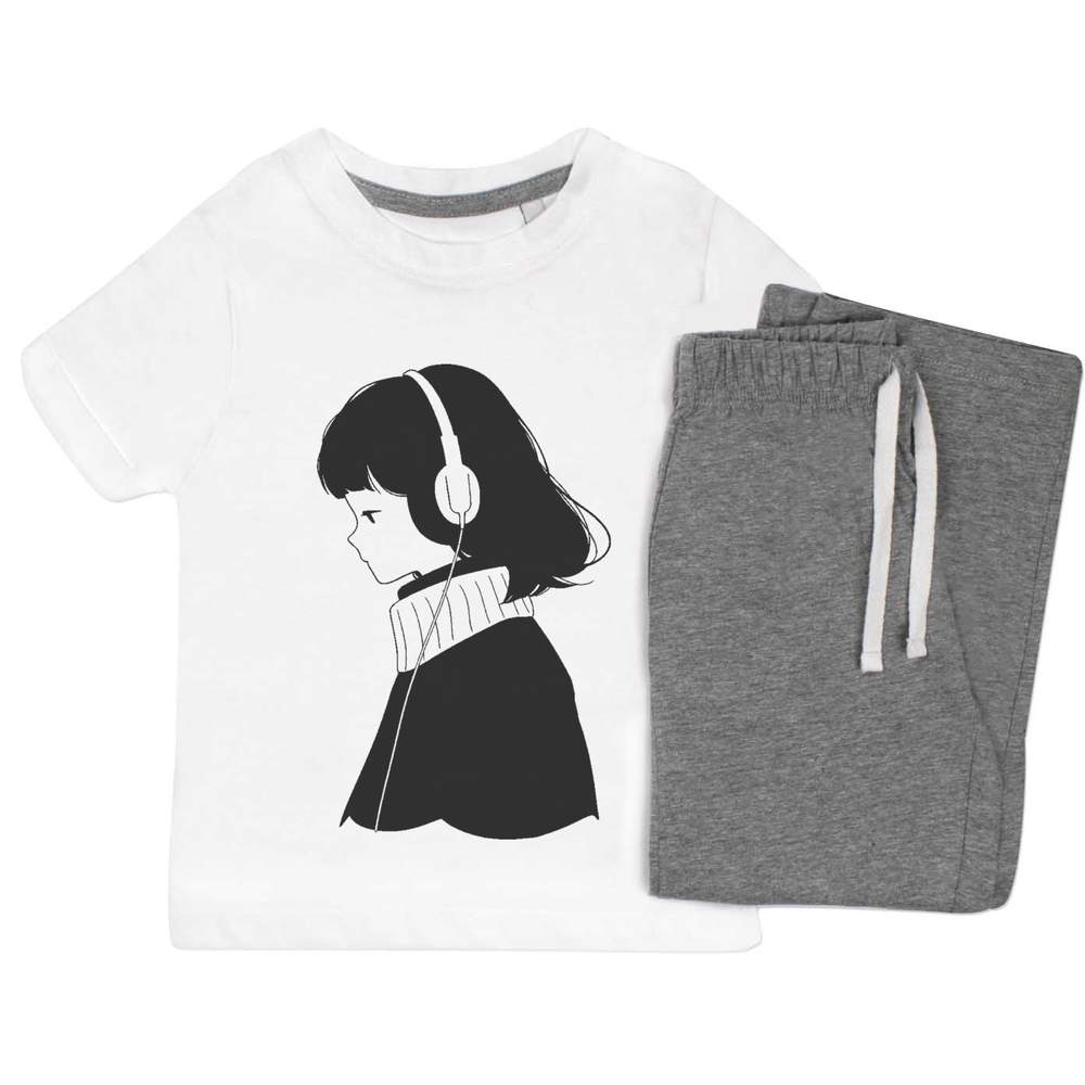 'Girl with Headphones' Kids Nightwear / Pyjama Set (KP047083)
