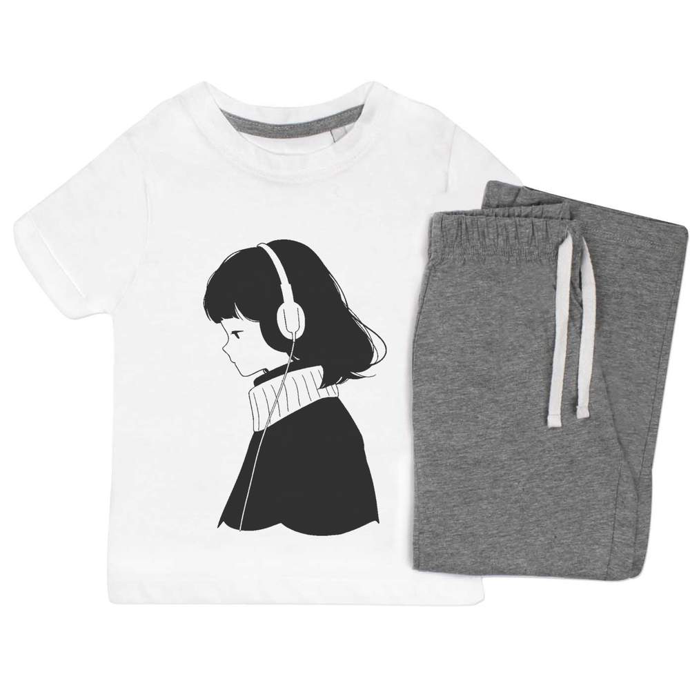 'Girl with Headphones' Kids Nightwear / Pyjama Set (KP047083)