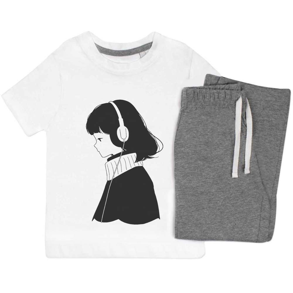 'Girl with Headphones' Kids Nightwear / Pyjama Set (KP047083)