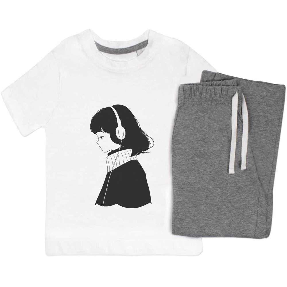 'Girl with Headphones' Kids Nightwear / Pyjama Set (KP047083)