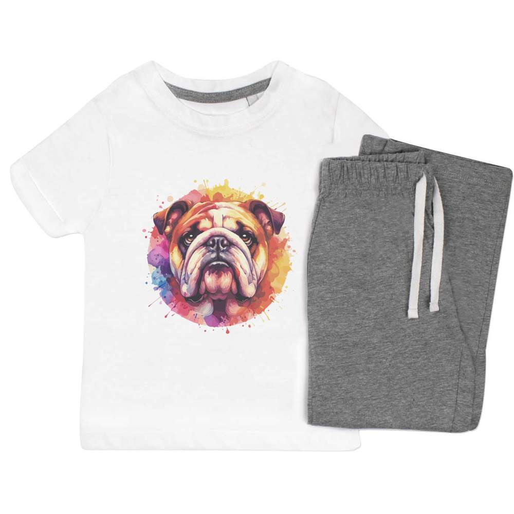 'Colourful Bulldog Portrait' Kids Nightwear / Pyjama Set (KP047531)