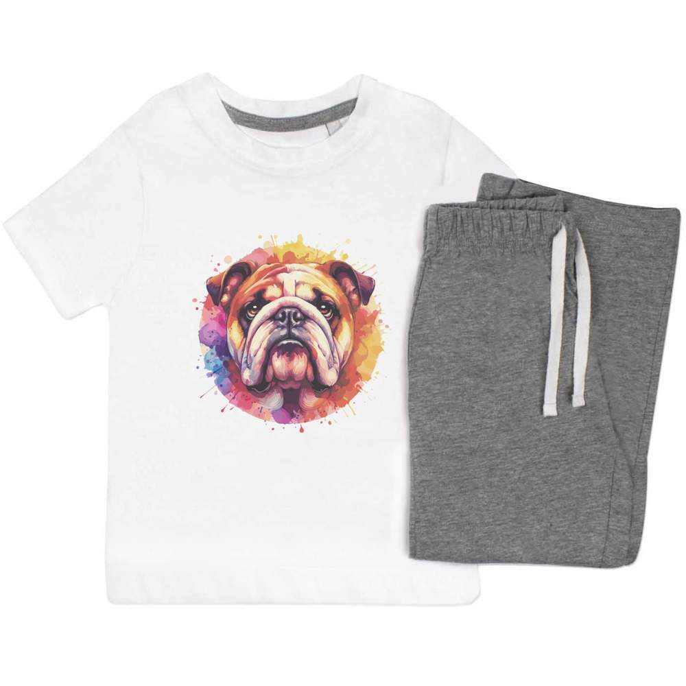'Colourful Bulldog Portrait' Kids Nightwear / Pyjama Set (KP047531)