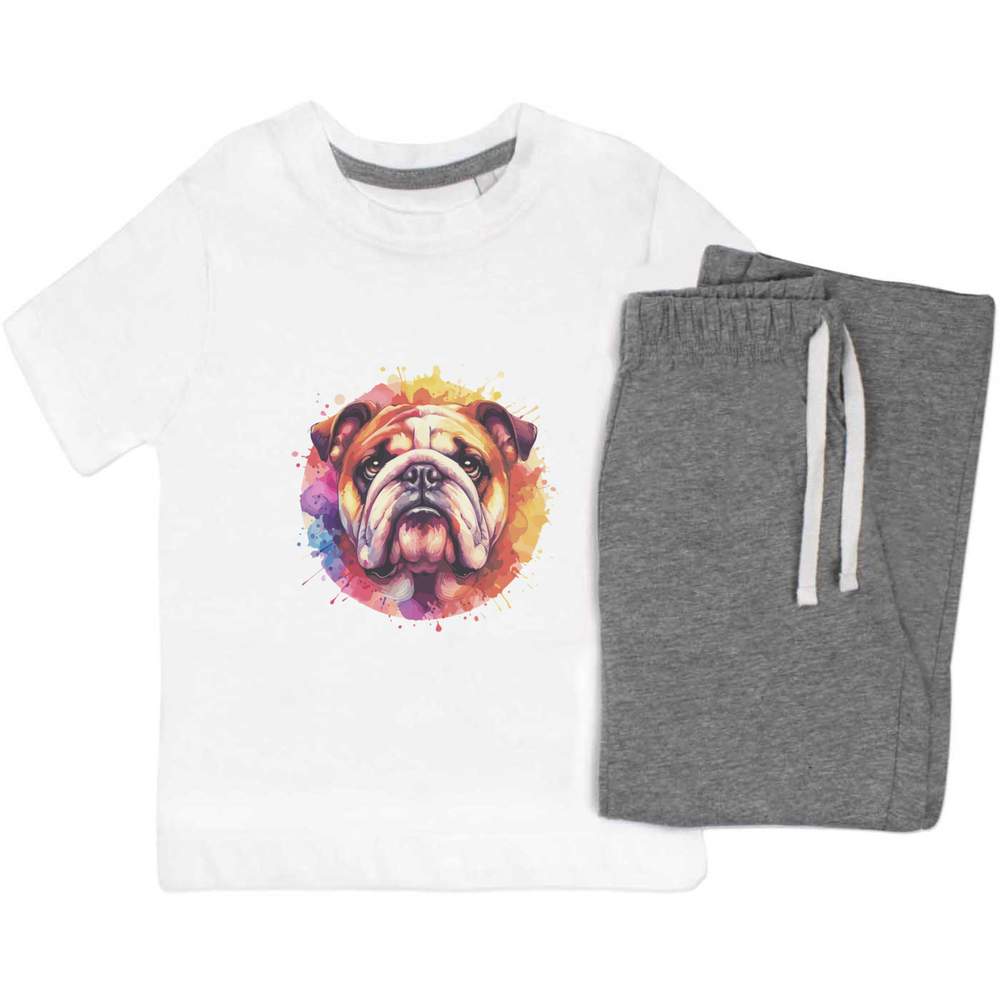 'Colourful Bulldog Portrait' Kids Nightwear / Pyjama Set (KP047531)