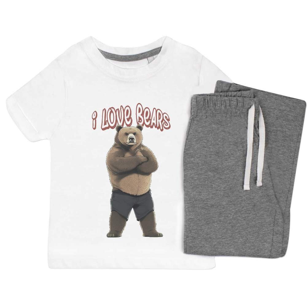 'I Love Bears Bear Standing' Kids Nightwear / Pyjama Set (KP049899)