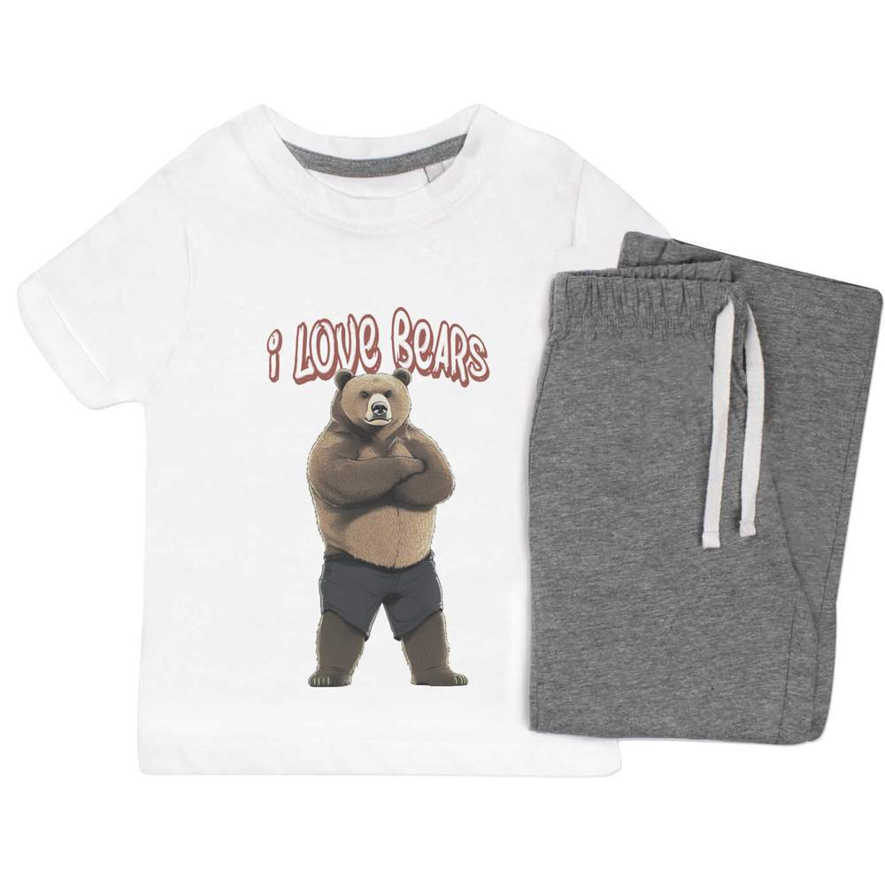 'I Love Bears Bear Standing' Kids Nightwear / Pyjama Set (KP049899)