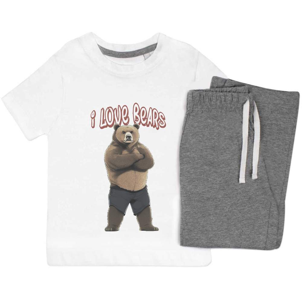 'I Love Bears Bear Standing' Kids Nightwear / Pyjama Set (KP049899)