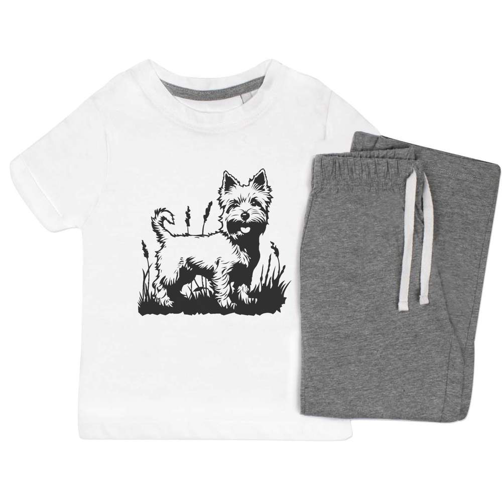 'Happy Westie in Garden' Kids Nightwear / Pyjama Set (KP052576)