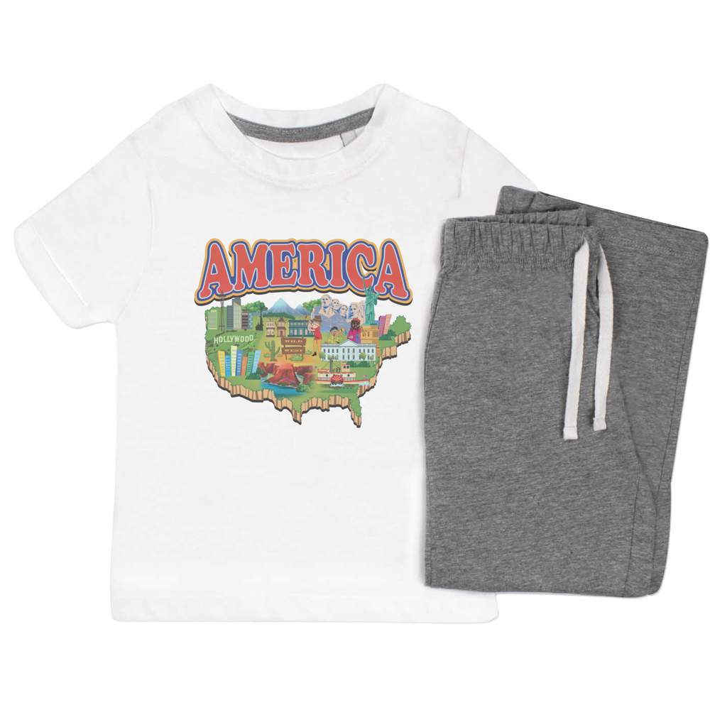'Map of America' Kids Nightwear / Pyjama Set (KP054375)
