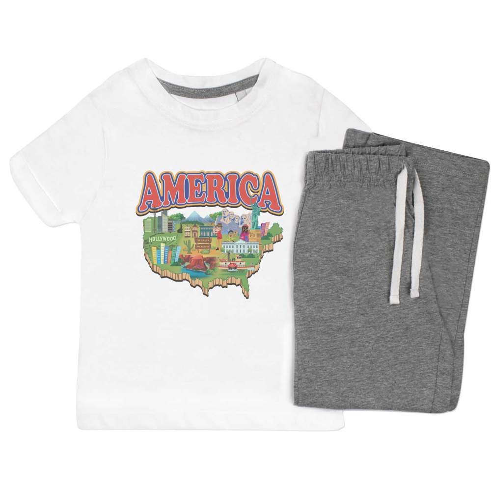 'Map of America' Kids Nightwear / Pyjama Set (KP054375)