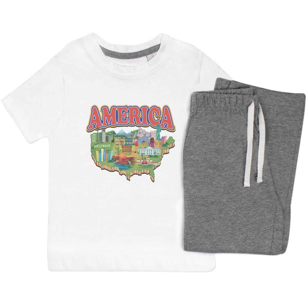 'Map of America' Kids Nightwear / Pyjama Set (KP054375)