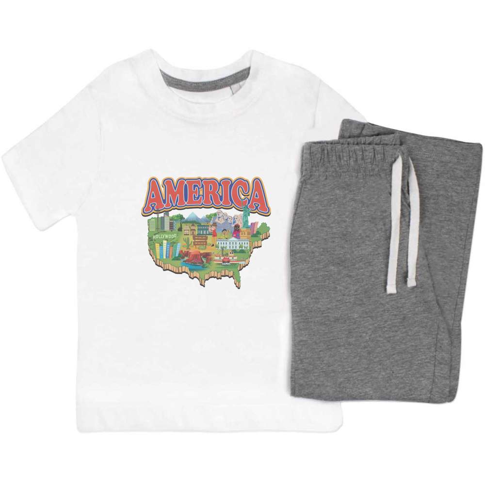 'Map of America' Kids Nightwear / Pyjama Set (KP054375)