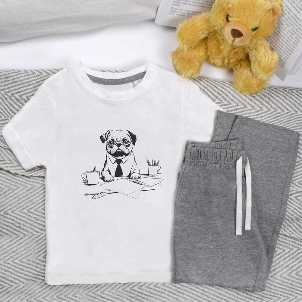 'Working Pug ' Kids Nightwear / Pyjama Set (KP043612)