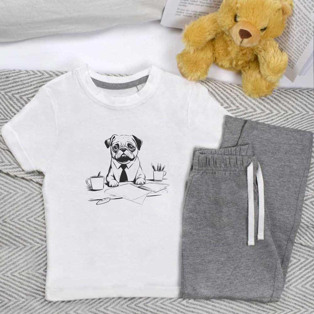 'Working Pug ' Kids Nightwear / Pyjama Set (KP043612)