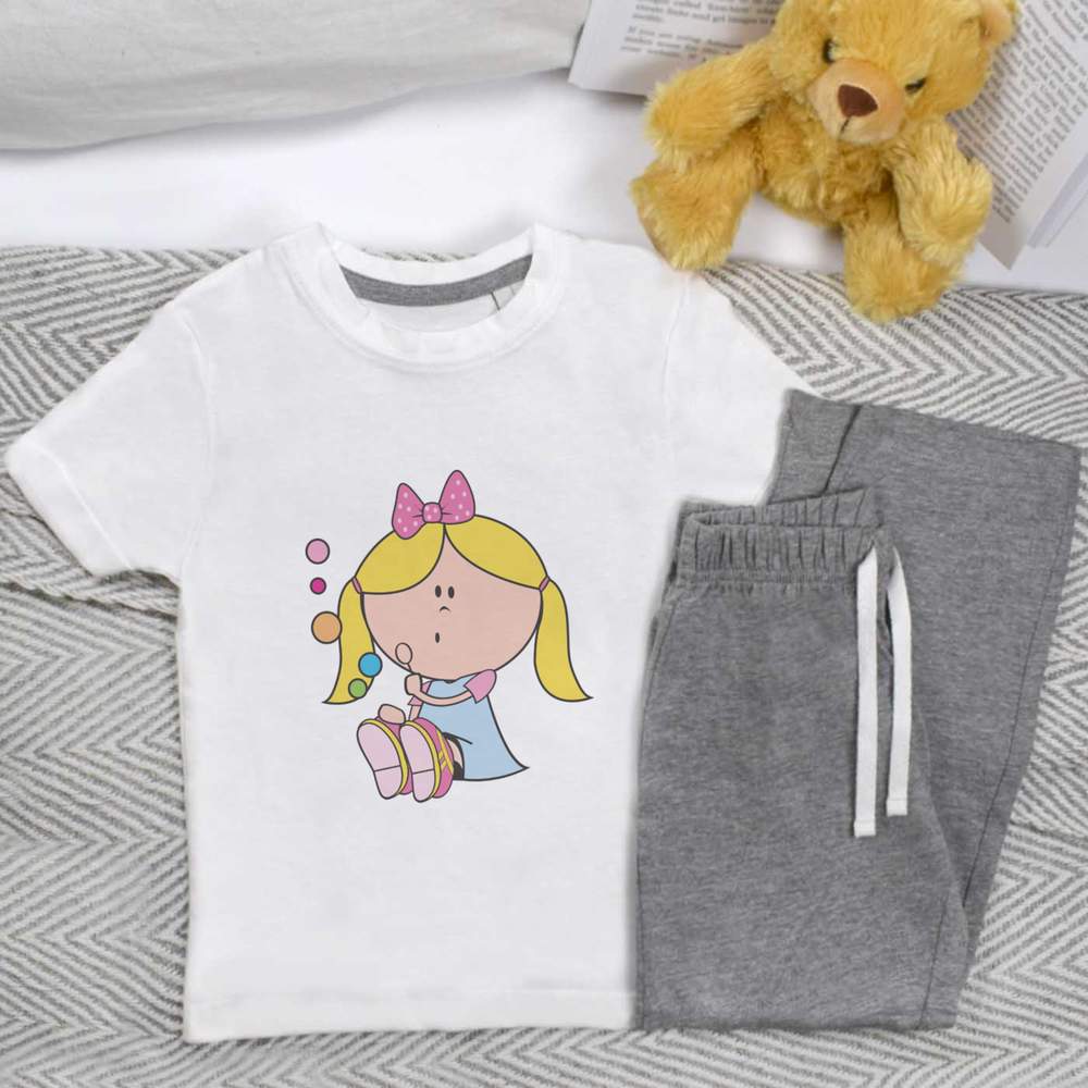 'Little Girl Blowing Bubbles' Kids Nightwear / Pyjama Set (KP043624)