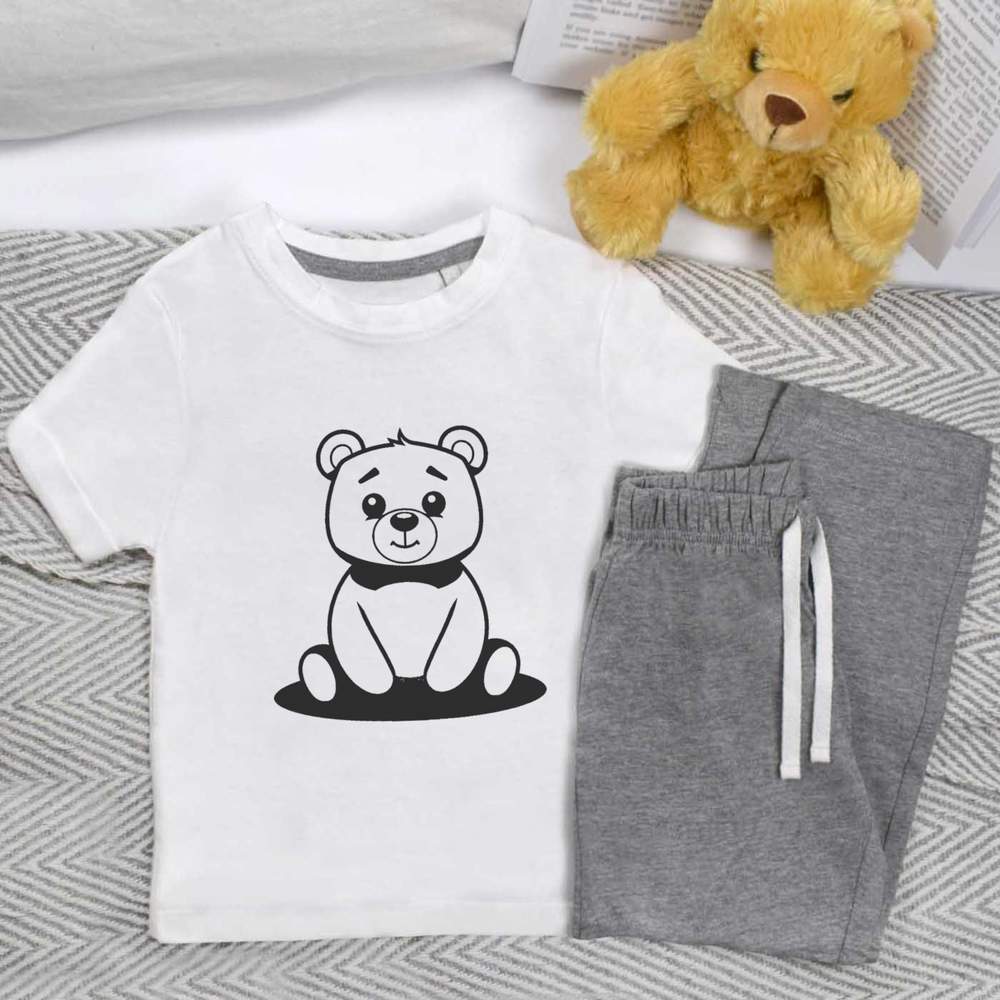 'Cute Bear Sitting ' Kids Nightwear / Pyjama Set (KP045808)