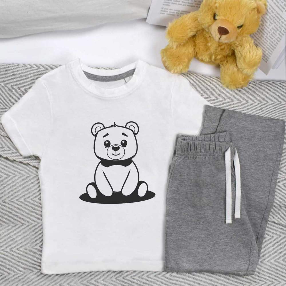 'Cute Bear Sitting ' Kids Nightwear / Pyjama Set (KP045808)