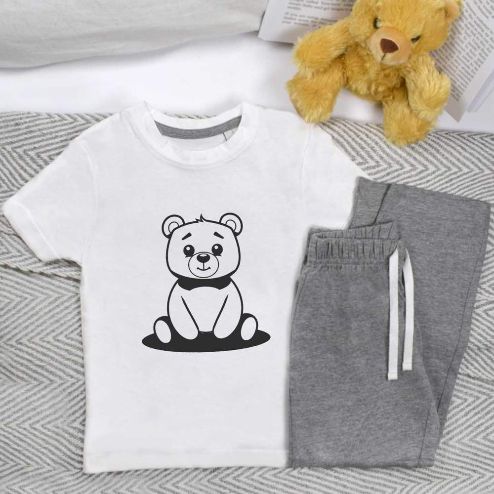 'Cute Bear Sitting ' Kids Nightwear / Pyjama Set (KP045808)
