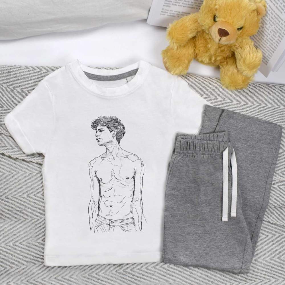 'Young Man Standing Line Art' Kids Nightwear / Pyjama Set (KP047095)