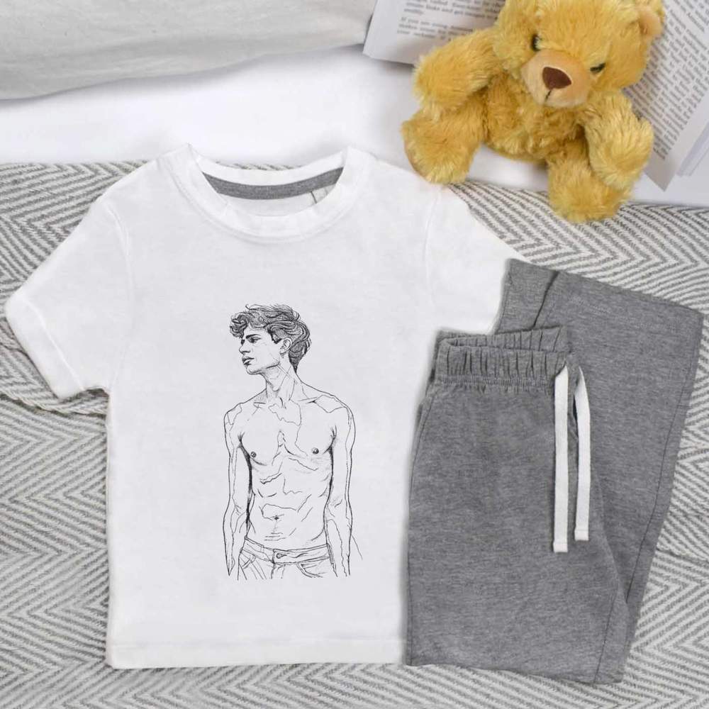 'Young Man Standing Line Art' Kids Nightwear / Pyjama Set (KP047095)