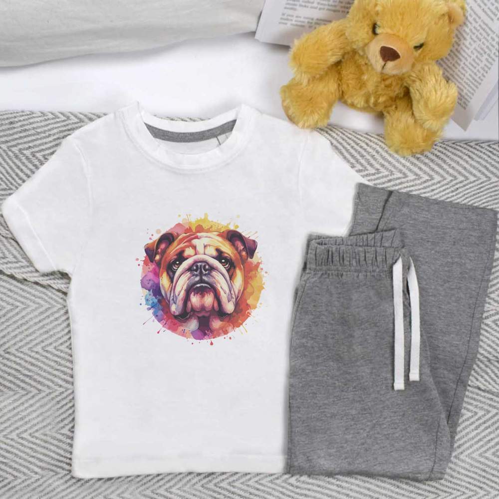 'Colourful Bulldog Portrait' Kids Nightwear / Pyjama Set (KP047531)
