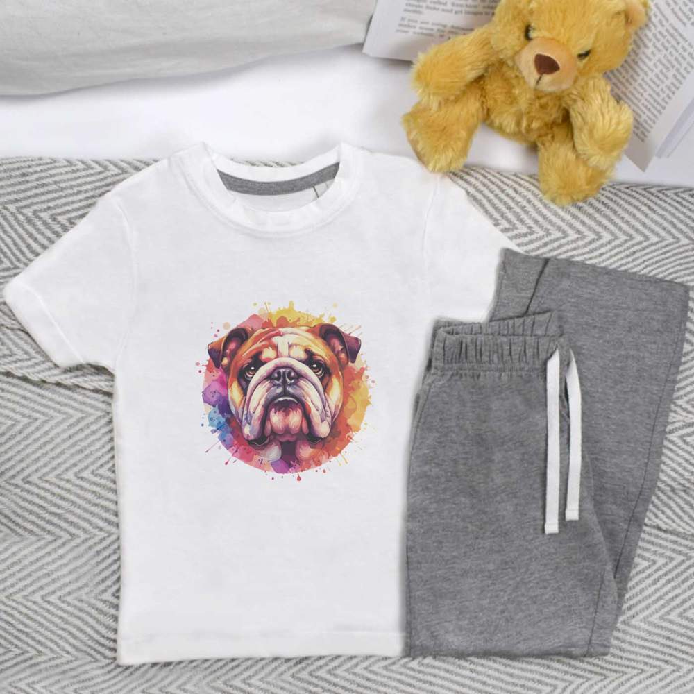 'Colourful Bulldog Portrait' Kids Nightwear / Pyjama Set (KP047531)