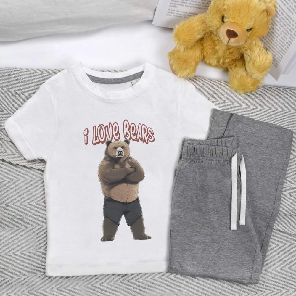 'I Love Bears Bear Standing' Kids Nightwear / Pyjama Set (KP049899)