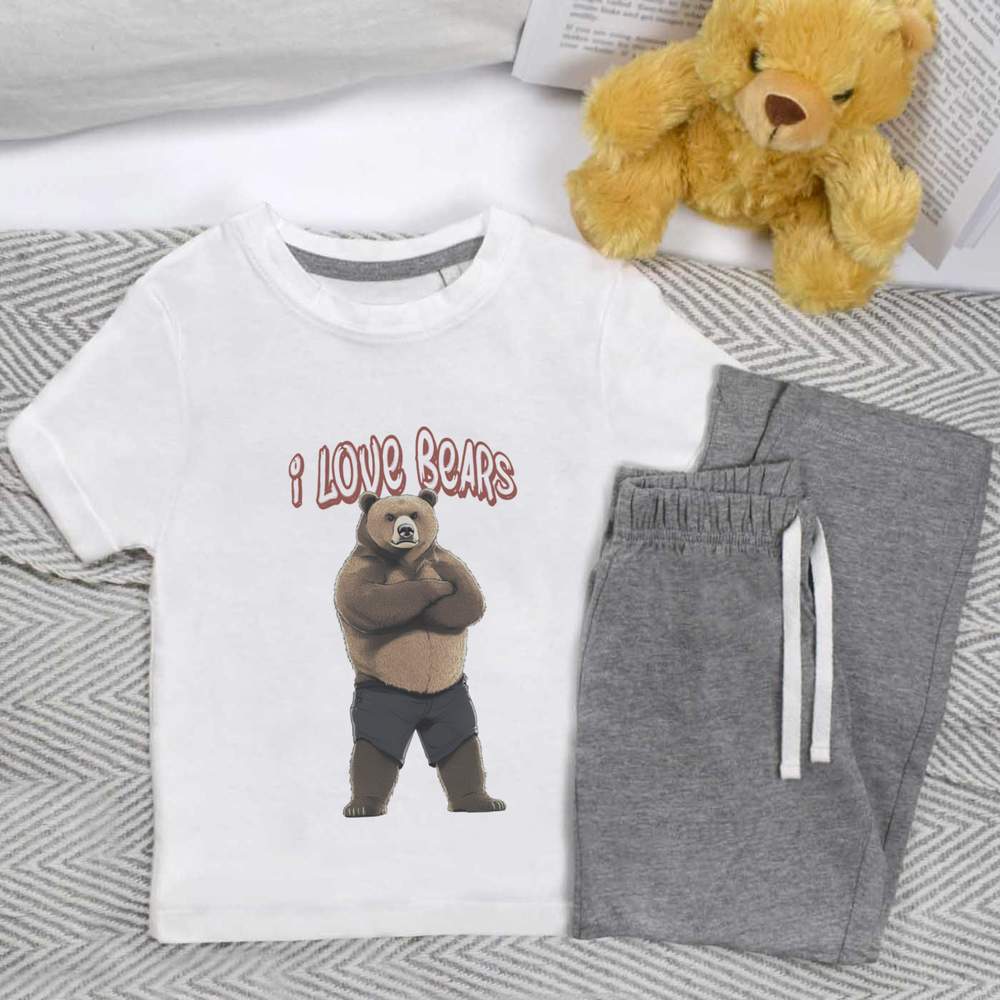 'I Love Bears Bear Standing' Kids Nightwear / Pyjama Set (KP049899)