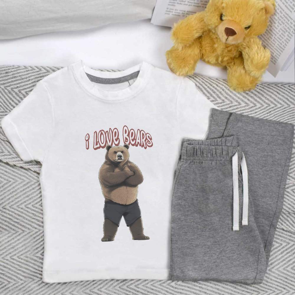 'I Love Bears Bear Standing' Kids Nightwear / Pyjama Set (KP049899)