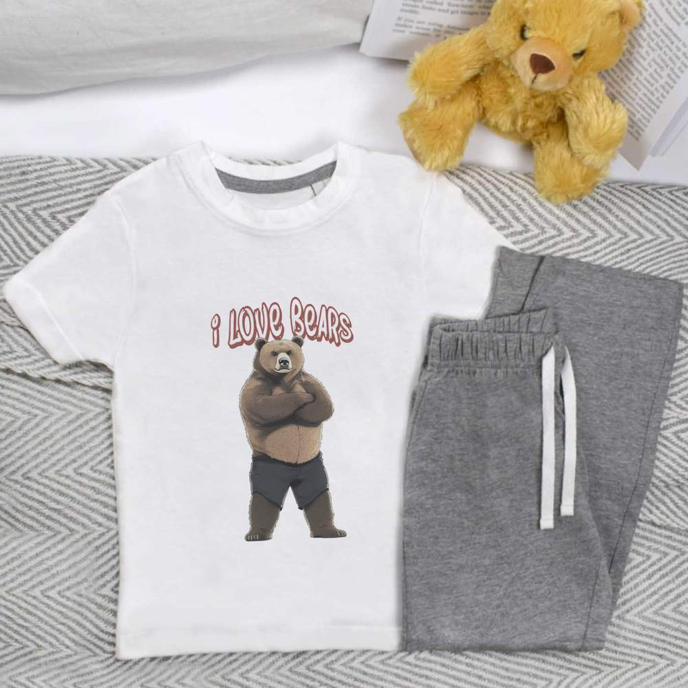 'I Love Bears Bear Standing' Kids Nightwear / Pyjama Set (KP049899)