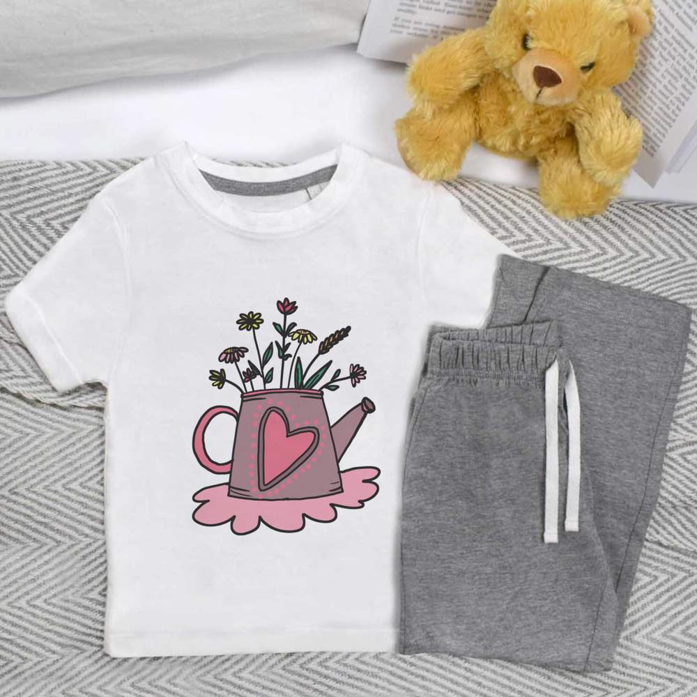 'Watering Can With Colourful Flowers' Kids Nightwear / Pyjama Set (KP052482)