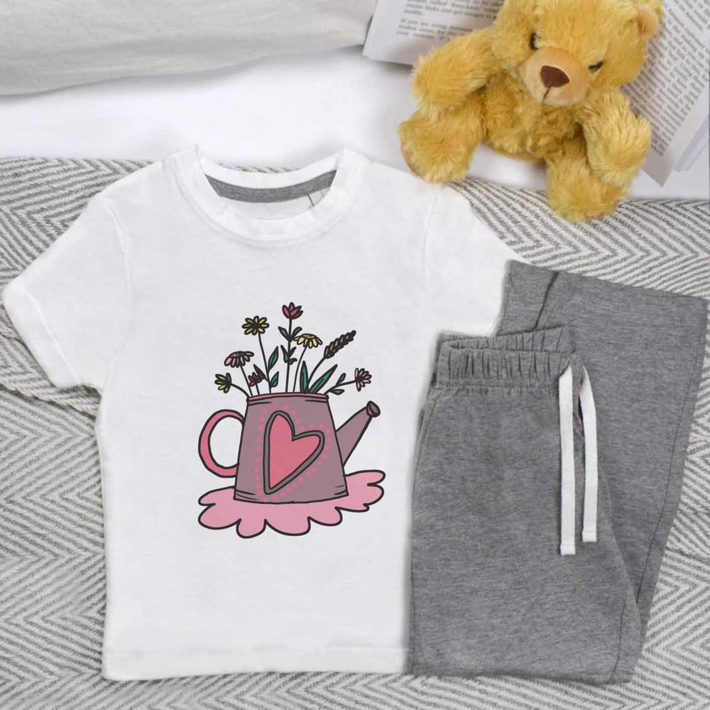 'Watering Can With Colourful Flowers' Kids Nightwear / Pyjama Set (KP052482)