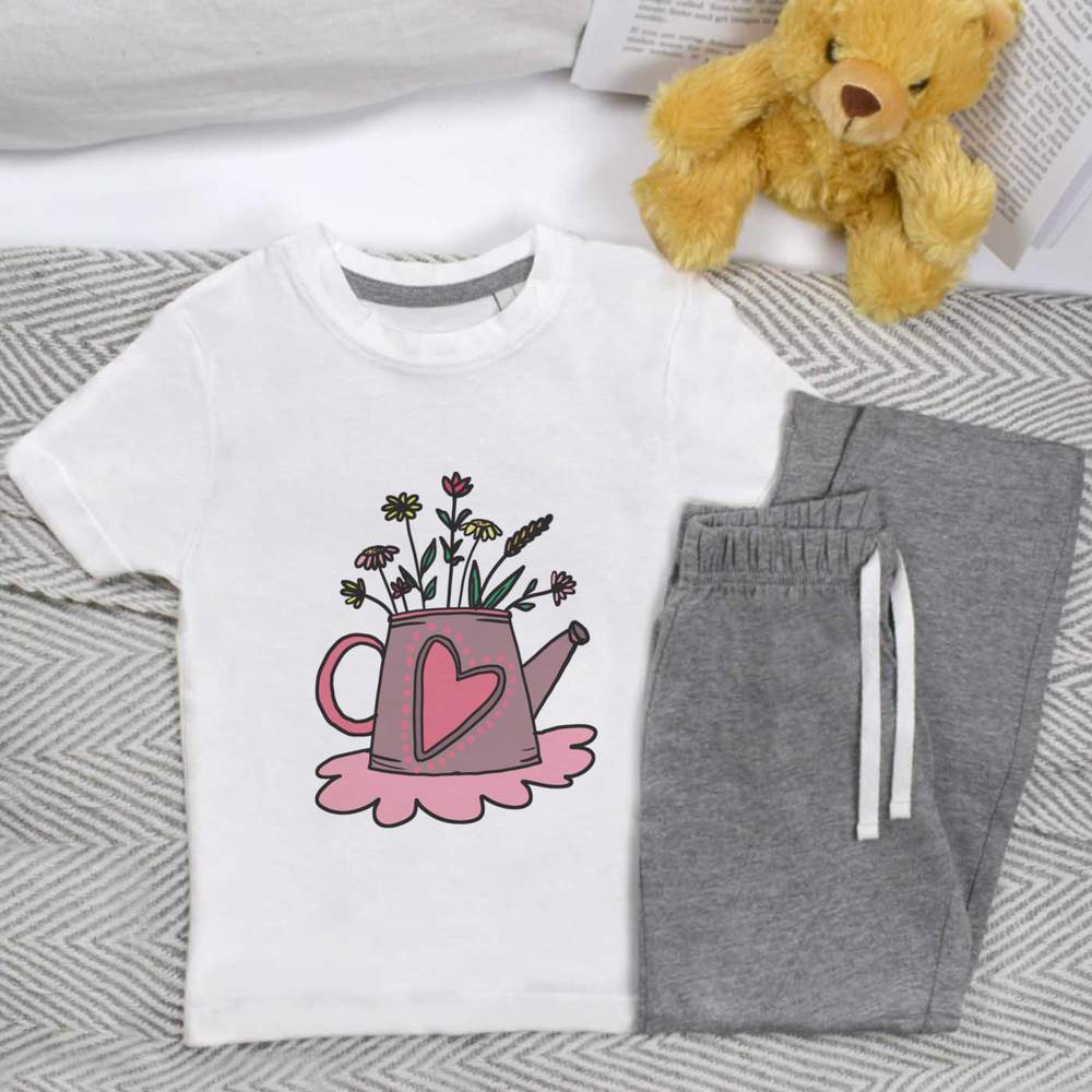 'Watering Can With Colourful Flowers' Kids Nightwear / Pyjama Set (KP052482)