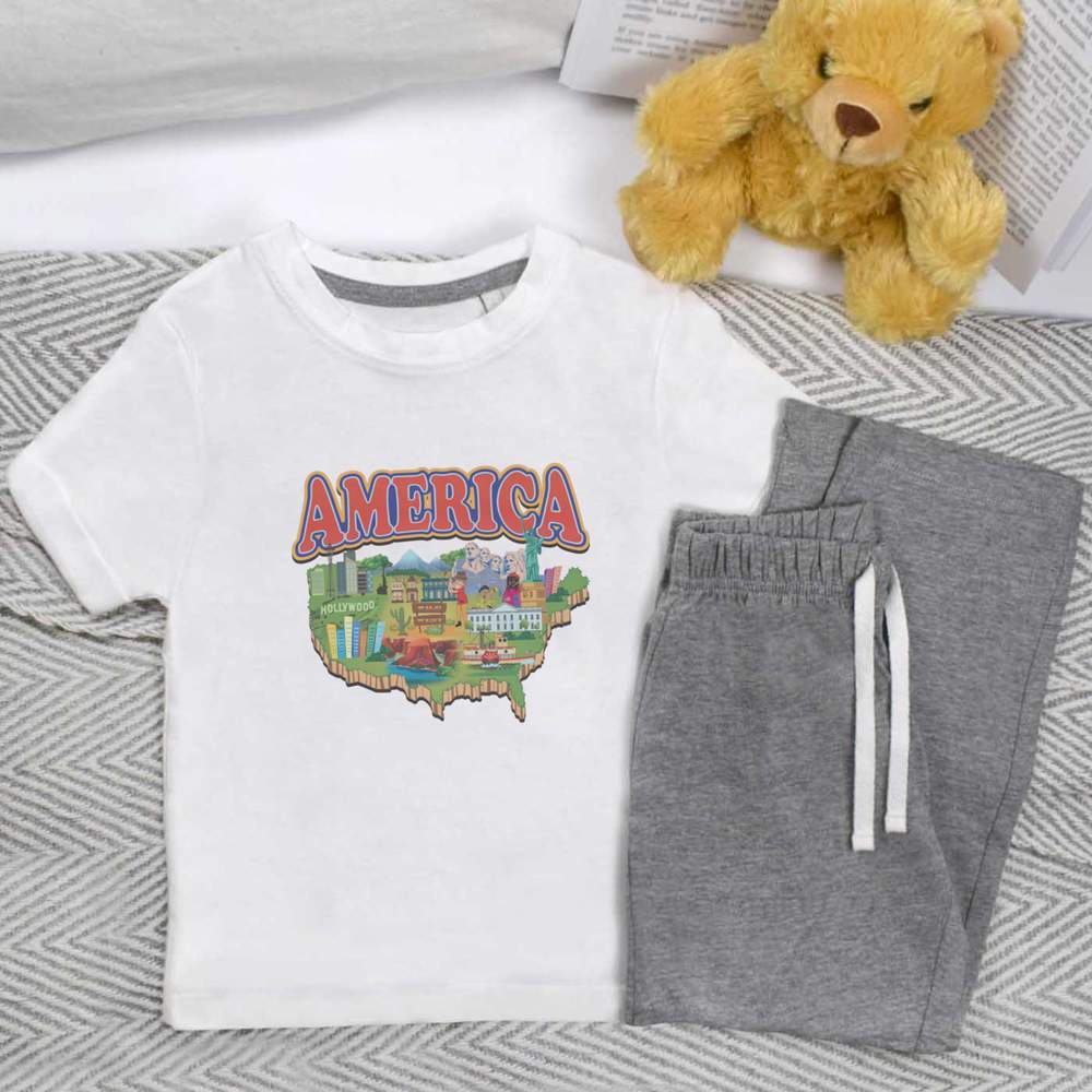 'Map of America' Kids Nightwear / Pyjama Set (KP054375)