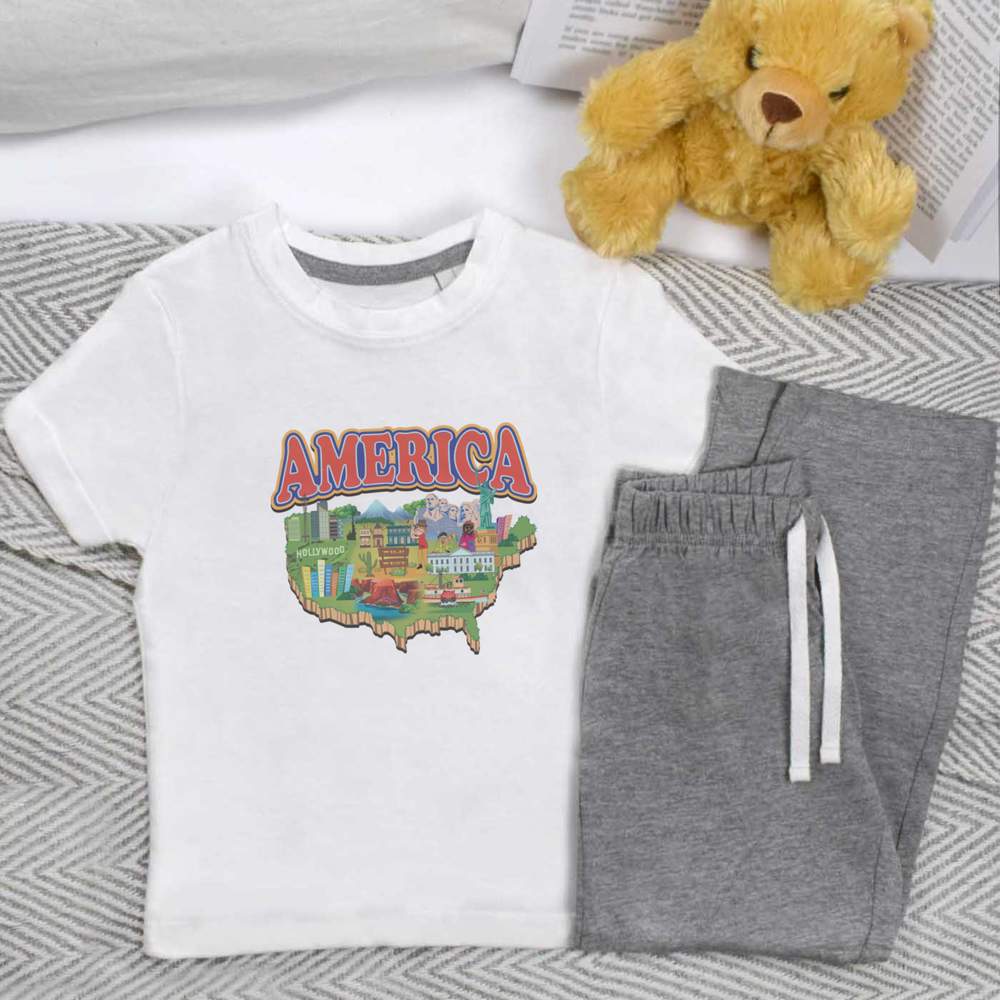 'Map of America' Kids Nightwear / Pyjama Set (KP054375)