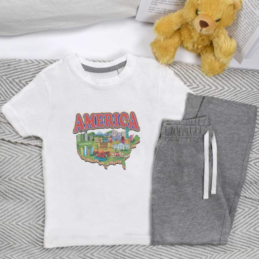 'Map of America' Kids Nightwear / Pyjama Set (KP054375)