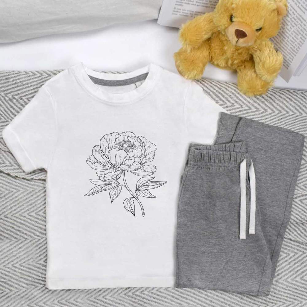 'Single Peony Flower' Kids Nightwear / Pyjama Set (KP054510)
