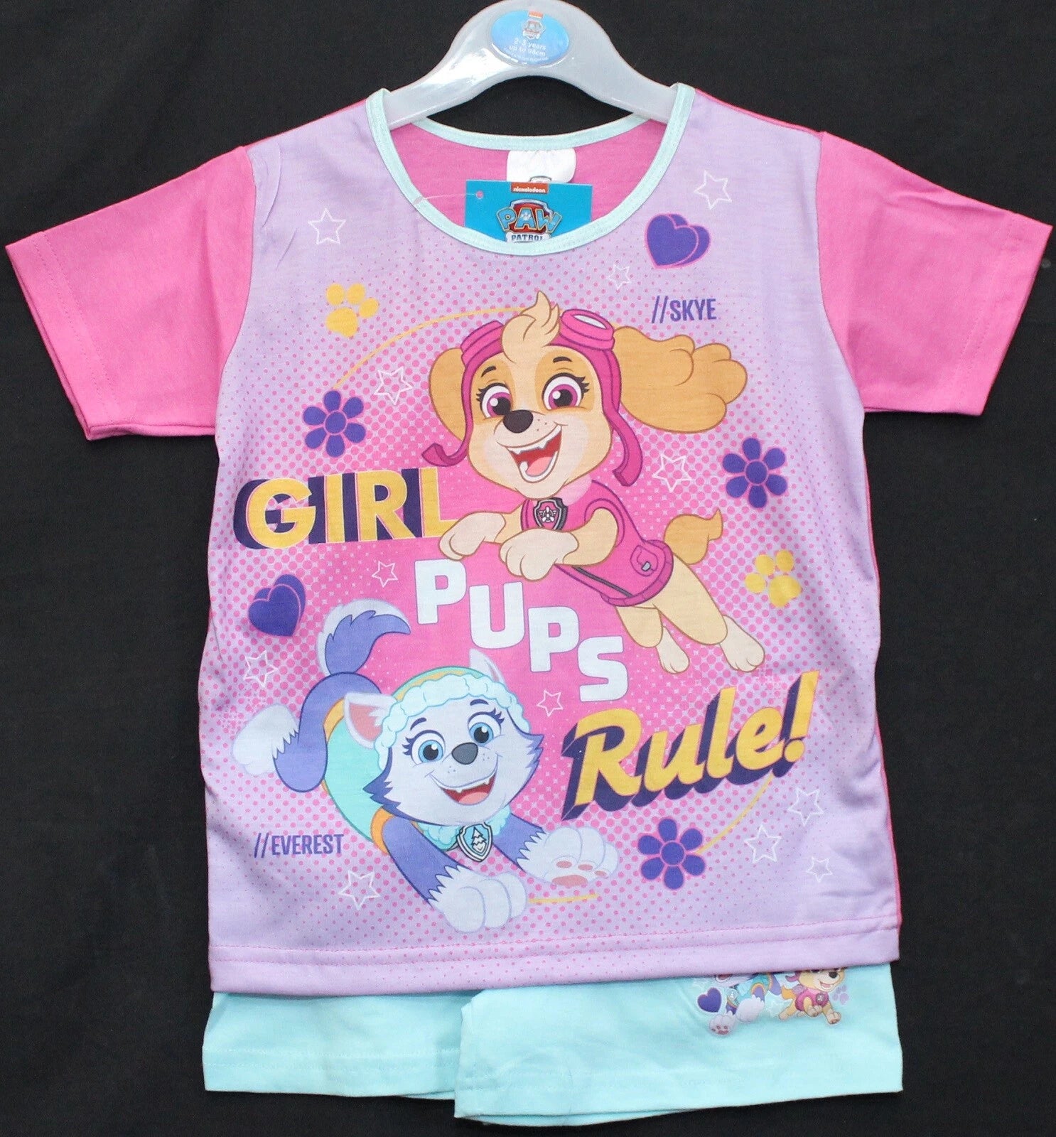PAW PATROL Girls Pink & Mint Short Pyjamas/ Summer/ Shorty PJs Sizes 1.5-5 Years