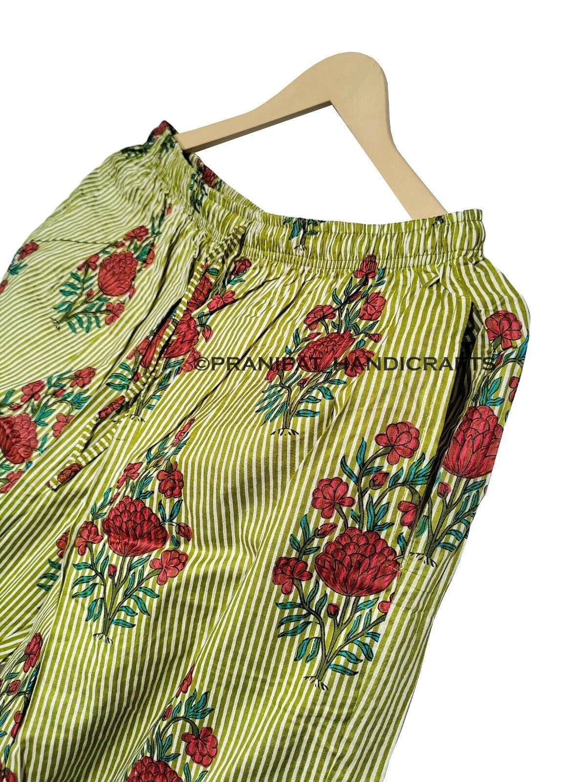 Women Floral Stripe Summer Green Sleepwear Hippie Cotton Night wear Pajama set