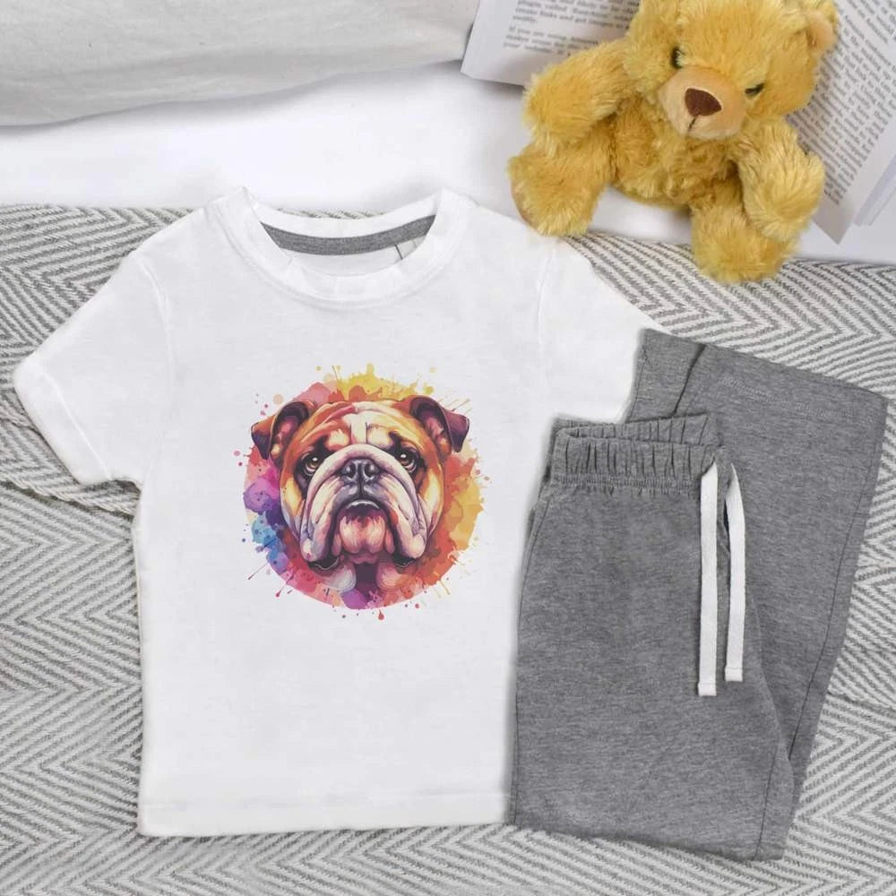 'Colourful Bulldog Portrait' Kids Nightwear / Pyjama Set (KP047531)