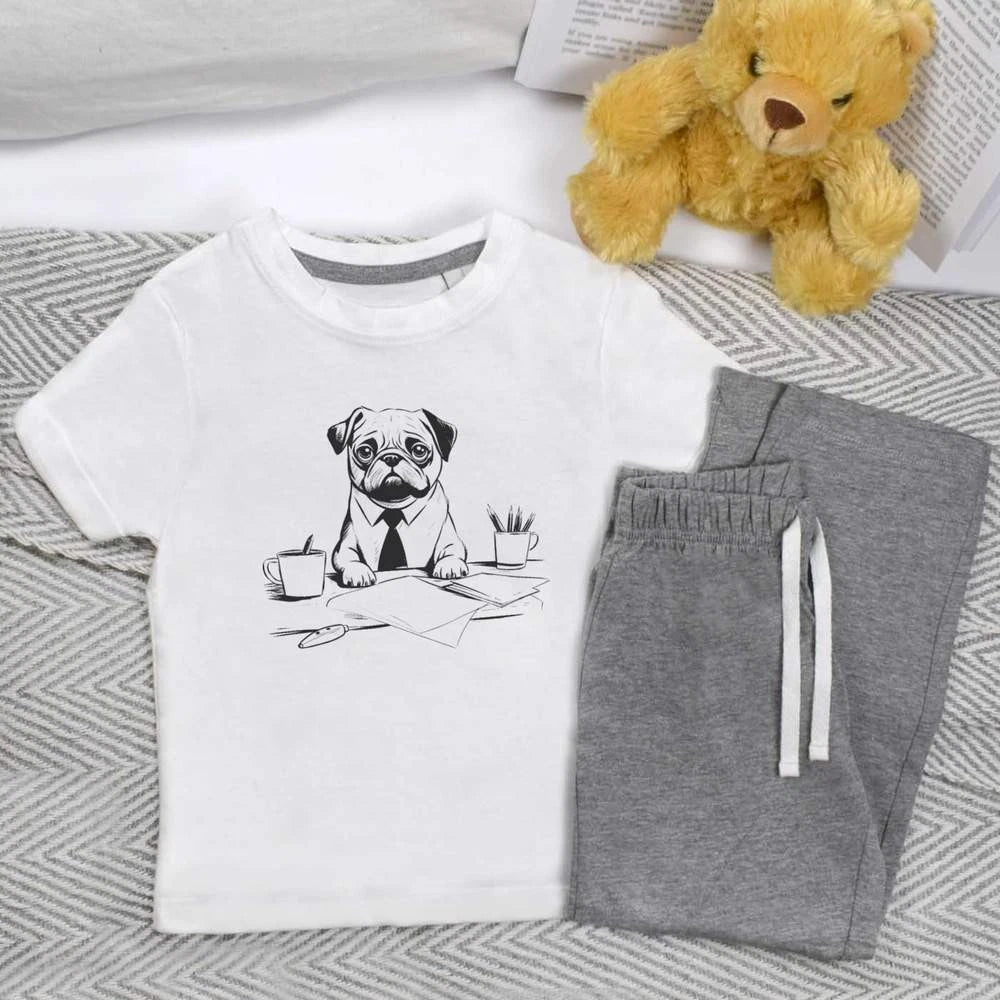 'Working Pug ' Kids Nightwear / Pyjama Set (KP043612)