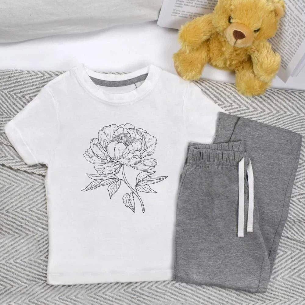 'Single Peony Flower' Kids Nightwear / Pyjama Set (KP054510)