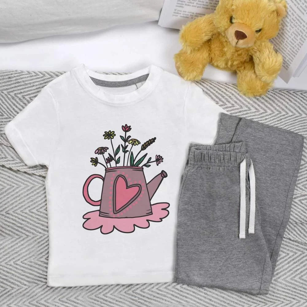 'Watering Can With Colourful Flowers' Kids Nightwear / Pyjama Set (KP052482)