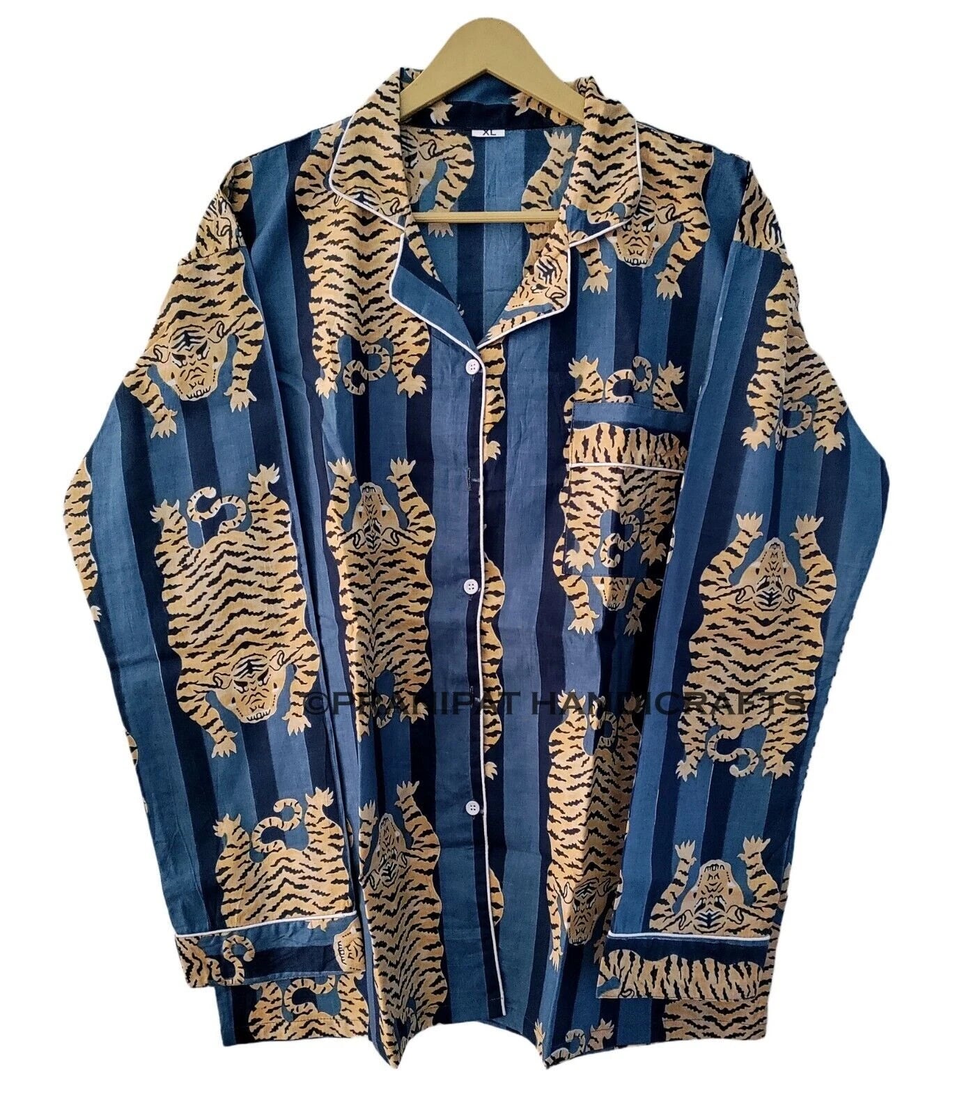 Tibetan Tiger Women Gypsy Sleepwear Cotton Blue Hippie Night wear Top-Pajama set