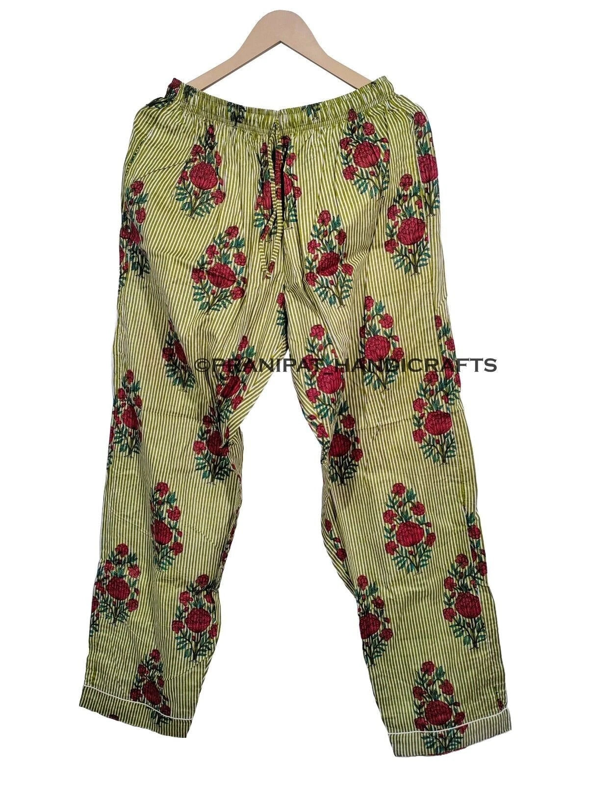 Women Floral Stripe Summer Green Sleepwear Hippie Cotton Night wear Pajama set