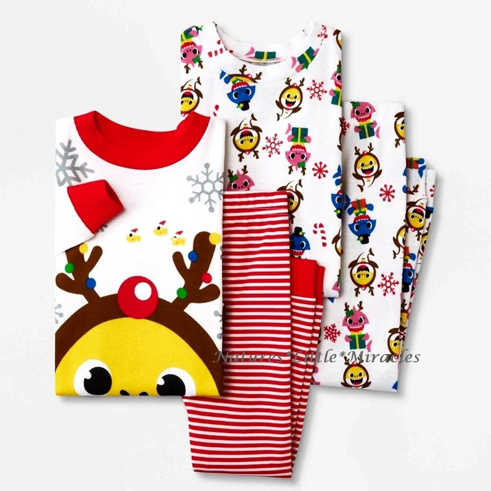 Baby Shark Pajamas Size 2T-5T Boys Girls Toddler 100% Cotton 4 piece set 2 3 4 5