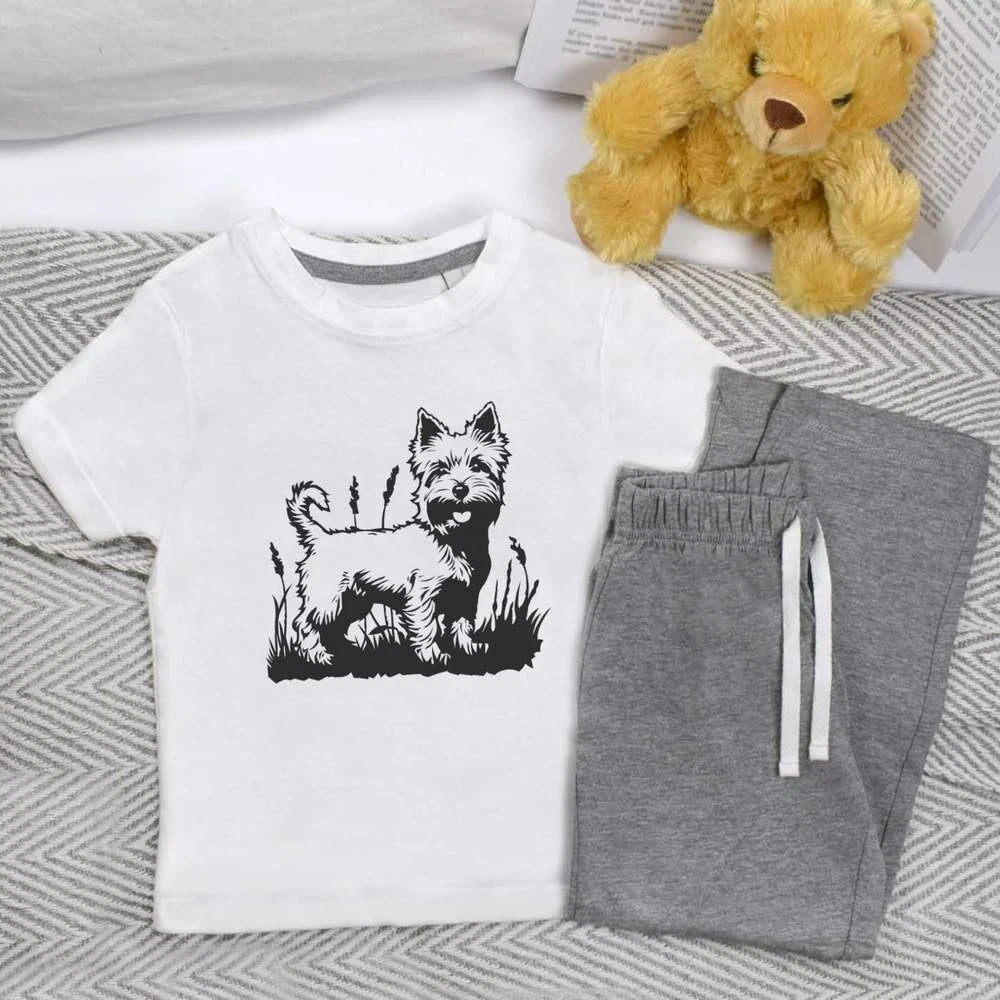 'Happy Westie in Garden' Kids Nightwear / Pyjama Set (KP052576)