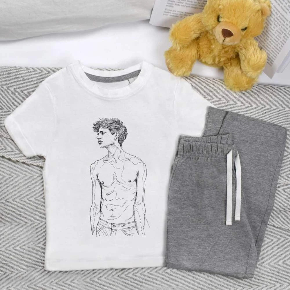 'Young Man Standing Line Art' Kids Nightwear / Pyjama Set (KP047095)