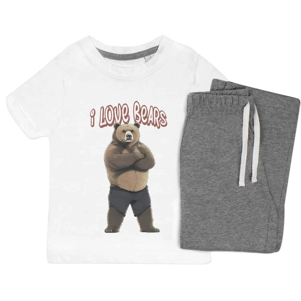'I Love Bears Bear Standing' Kids Nightwear / Pyjama Set (KP049899)